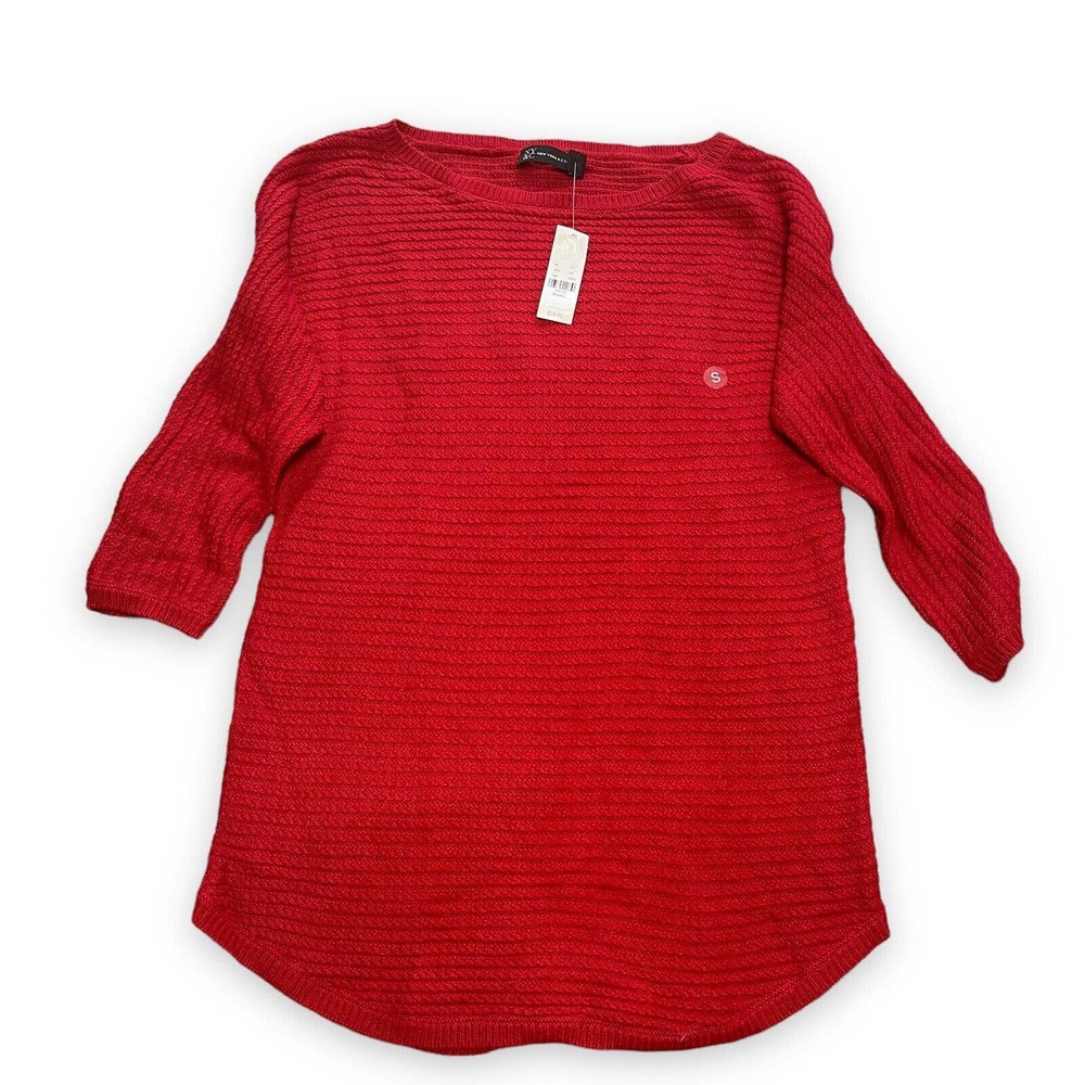 NWT New York & Company Women's Red Knit Long Sleeve Sweater, Size Small